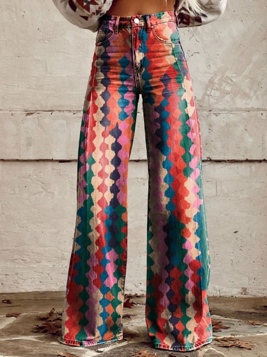 Madison | Women's High Waist Wide Leg Diamond Pattern Jeans