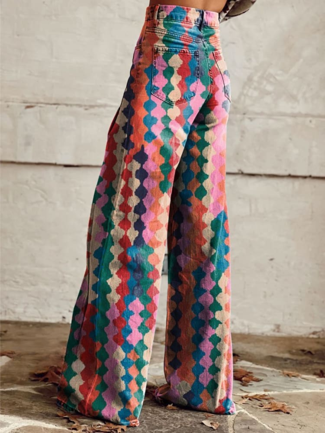 Madison | Women's High Waist Wide Leg Diamond Pattern Jeans