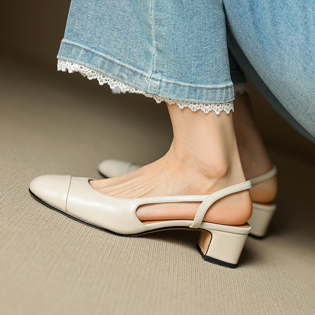 Maple | Women's Slingback Block-Heel Leather Shoes
