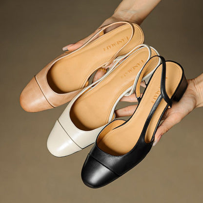 Maple | Women's Slingback Block-Heel Leather Shoes