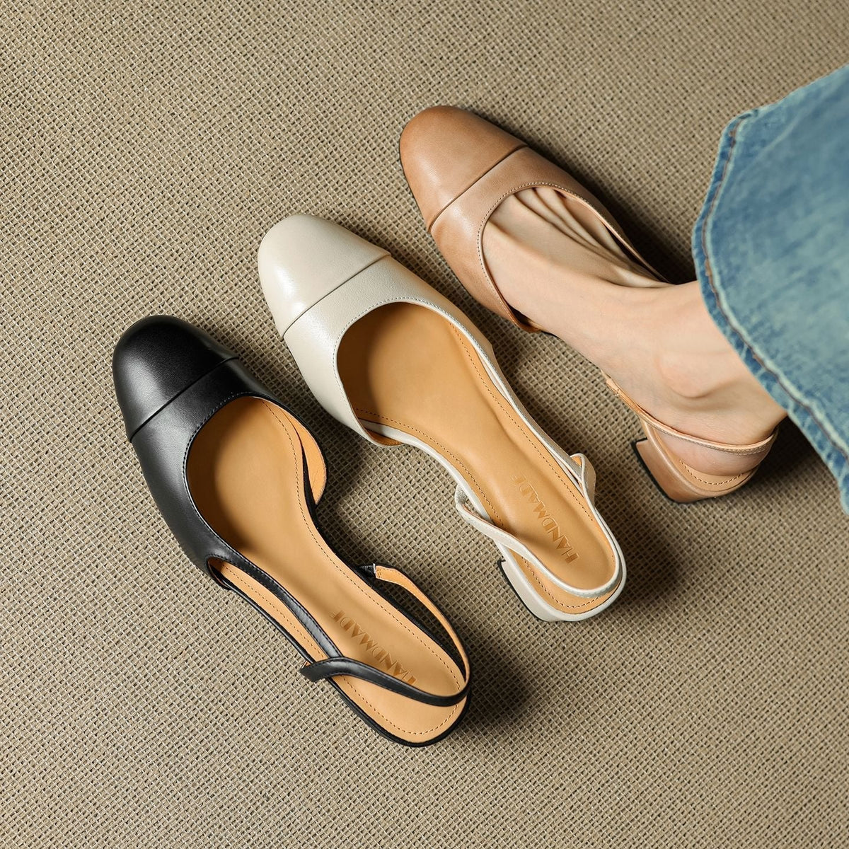 Maple | Women's Slingback Block-Heel Leather Shoes