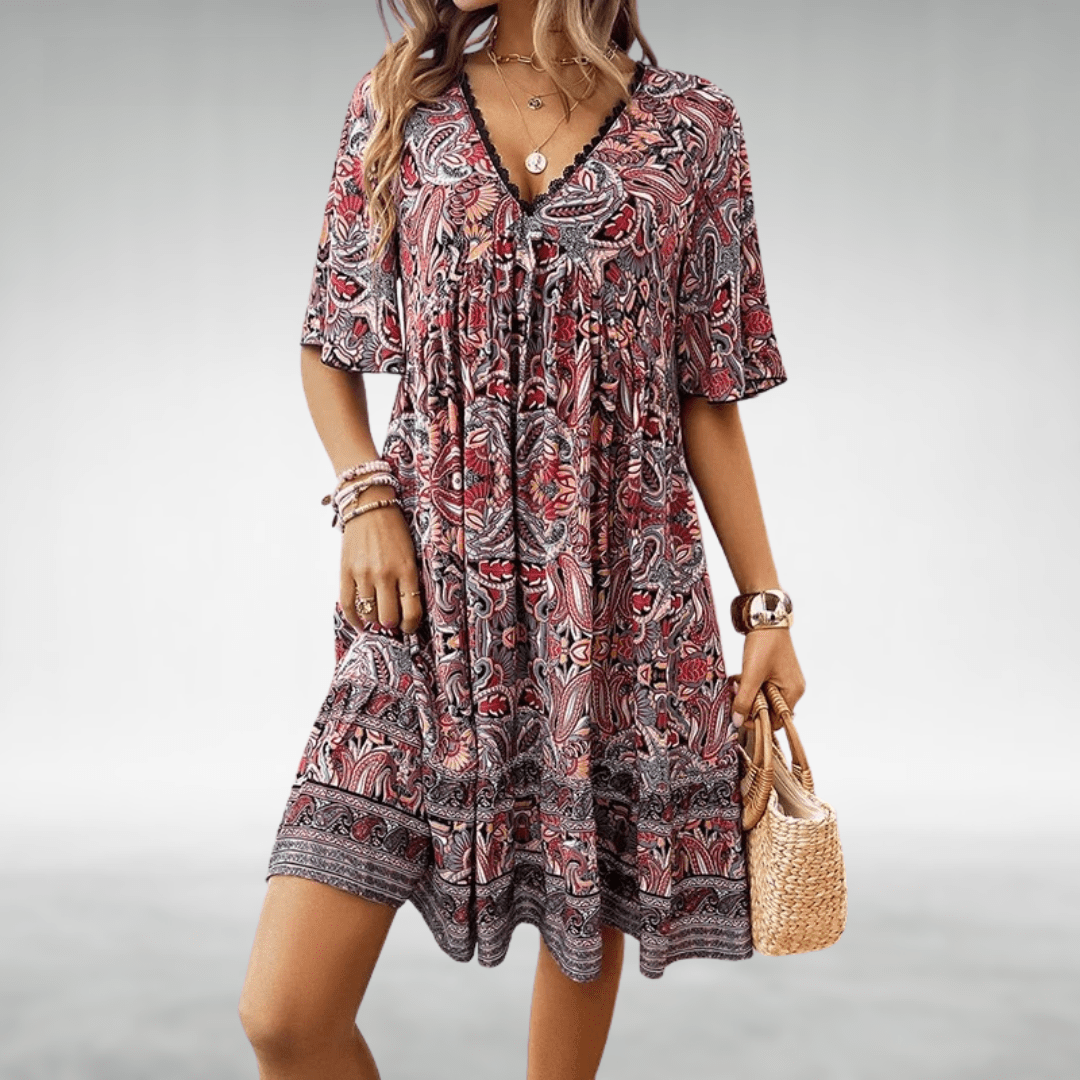 Ermira | Women’s Summer Boho V-Neck Midi Dress