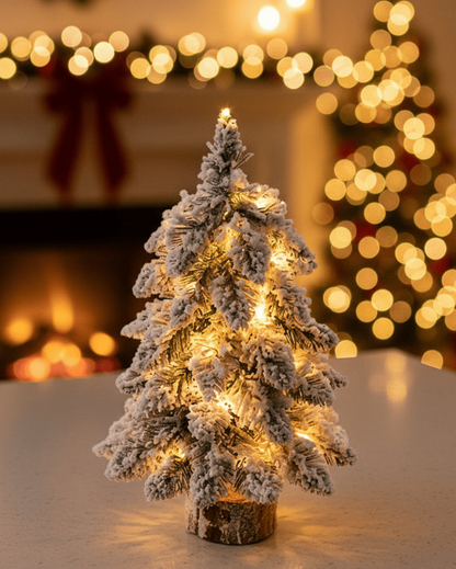 Mini Christmas Tree with Frosted Snow Effect and LED Lights