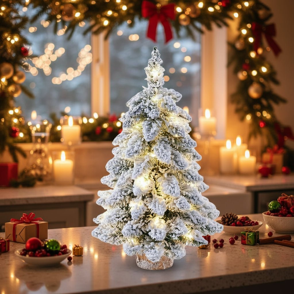 Mini Christmas Tree with Frosted Snow Effect and LED Lights