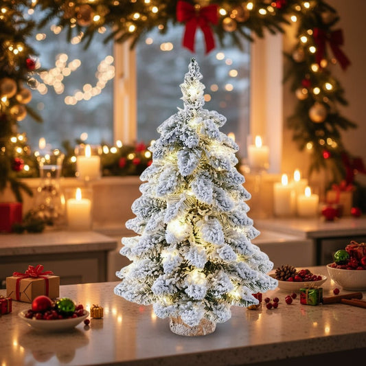 Mini Christmas Tree with Frosted Snow Effect and LED Lights