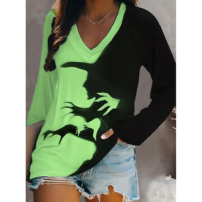 Ania | Women's Halloween Witch Graphic V-Neck Top