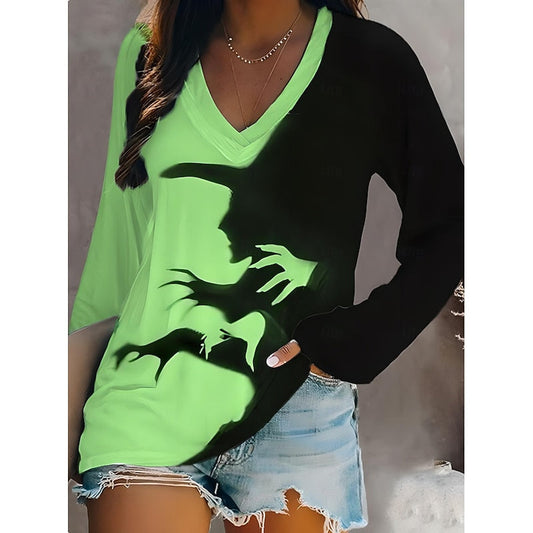 Ania | Women's Halloween Witch Graphic V-Neck Top