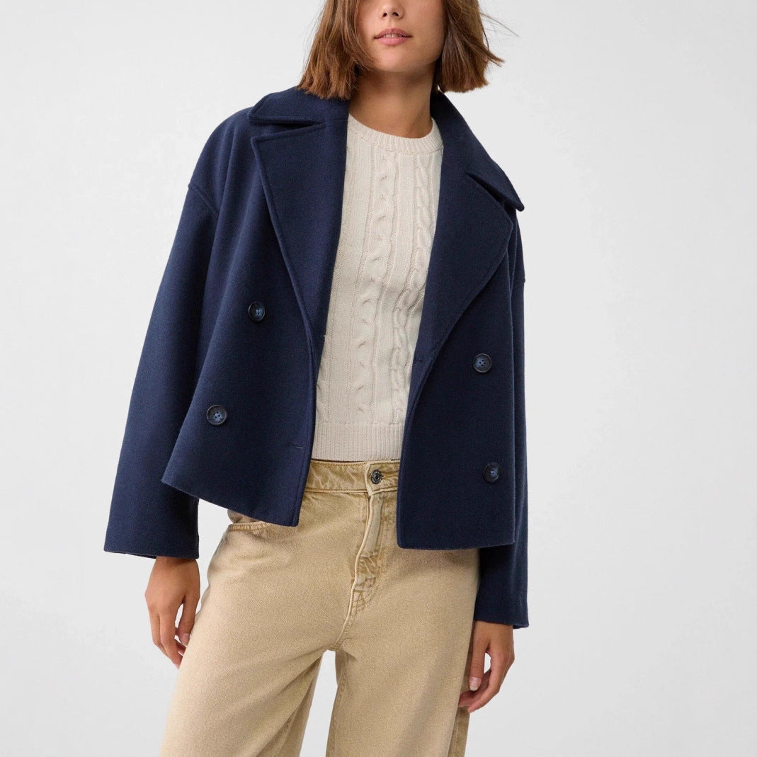 Nora | Women's Boxy Double-Breasted Wool Blend Pea Coat