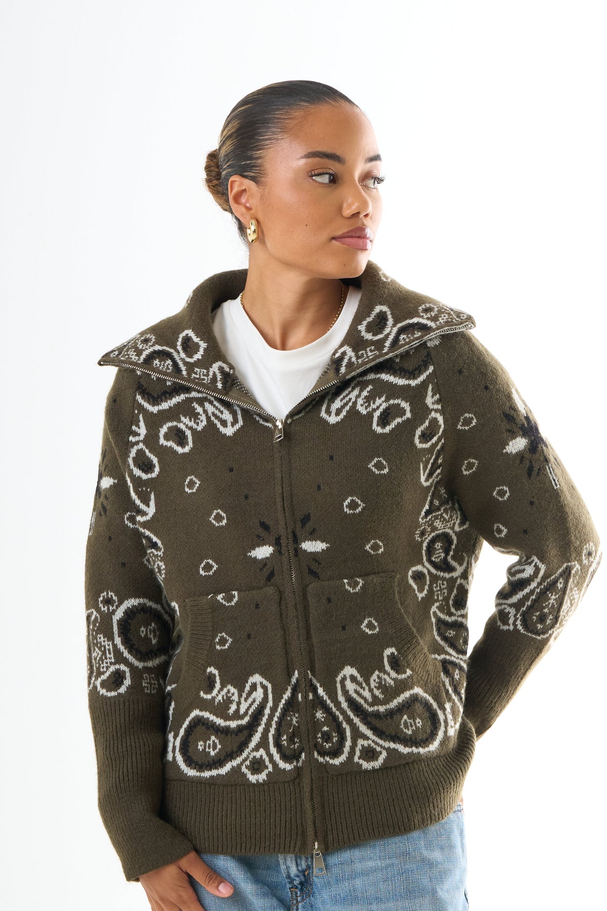 Nova | Women's Hooded Zip-Up Bandana Cardigan