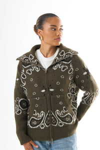 Nova | Women's Winter Zip-Up Bandana Cardigan