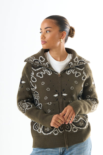 Nova | Women's Hooded Zip-Up Bandana Cardigan
