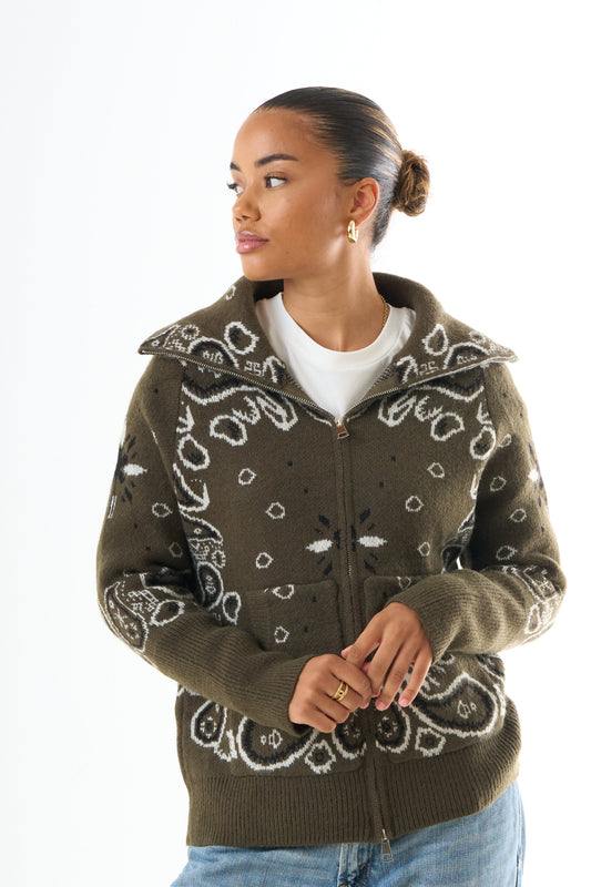 Nova | Women's Hooded Zip-Up Bandana Cardigan