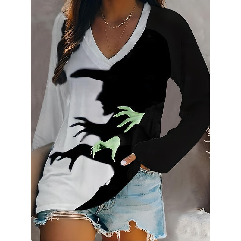 Ania | Women's Halloween Witch Graphic V-Neck Top