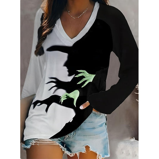 Ania | Women's Halloween Witch Graphic V-Neck Top