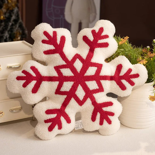 Plush Red Snowflake Christmas Cushion