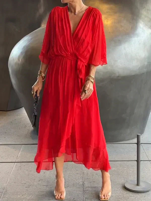 Eartha | Women’s Wrap V Neck Summer Maxi Dress