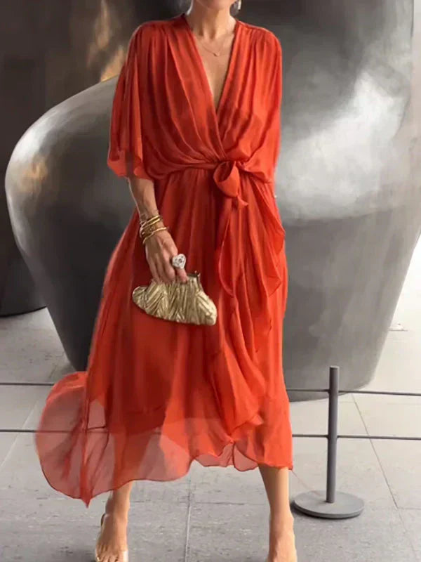Eartha | Women’s Wrap V Neck Summer Maxi Dress