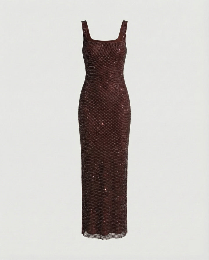 Malina | Women’s Elegant Square Neck Glitter Maxi dress