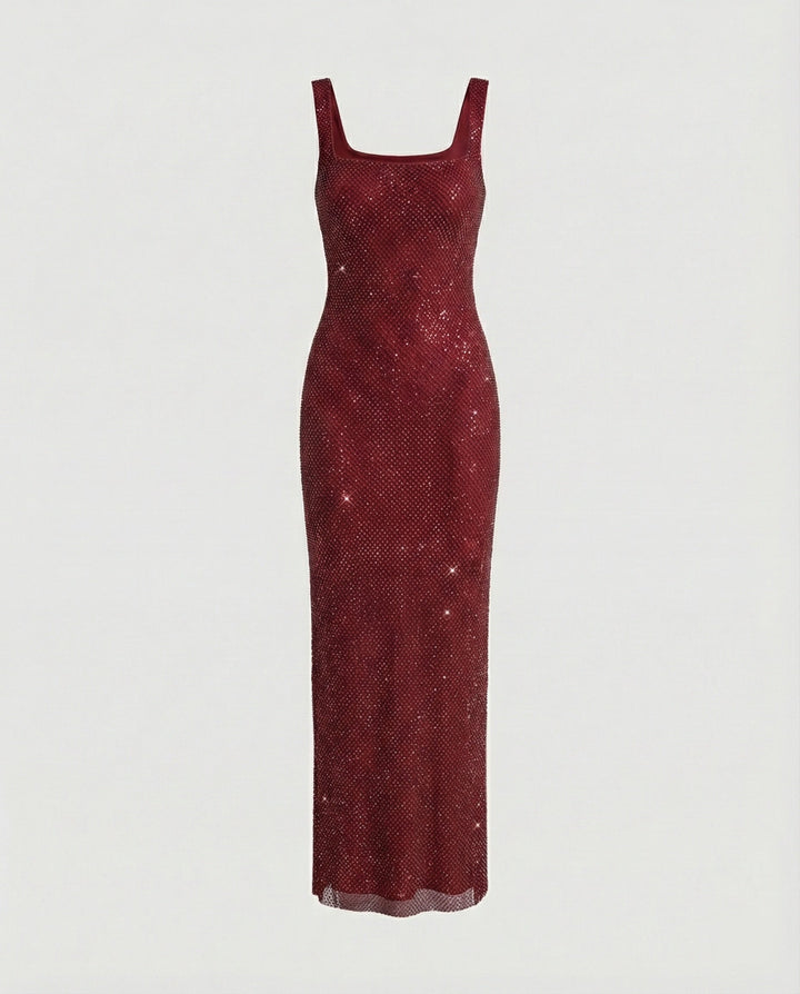 Malina | Women’s Elegant Square Neck Glitter Maxi dress
