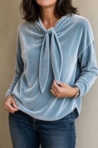 Rachel | Women's Soft Tie-Neck Festive Velvet Blouse