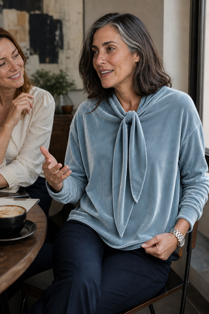 Rachel | Women's Soft Tie-Neck Festive Velvet Blouse