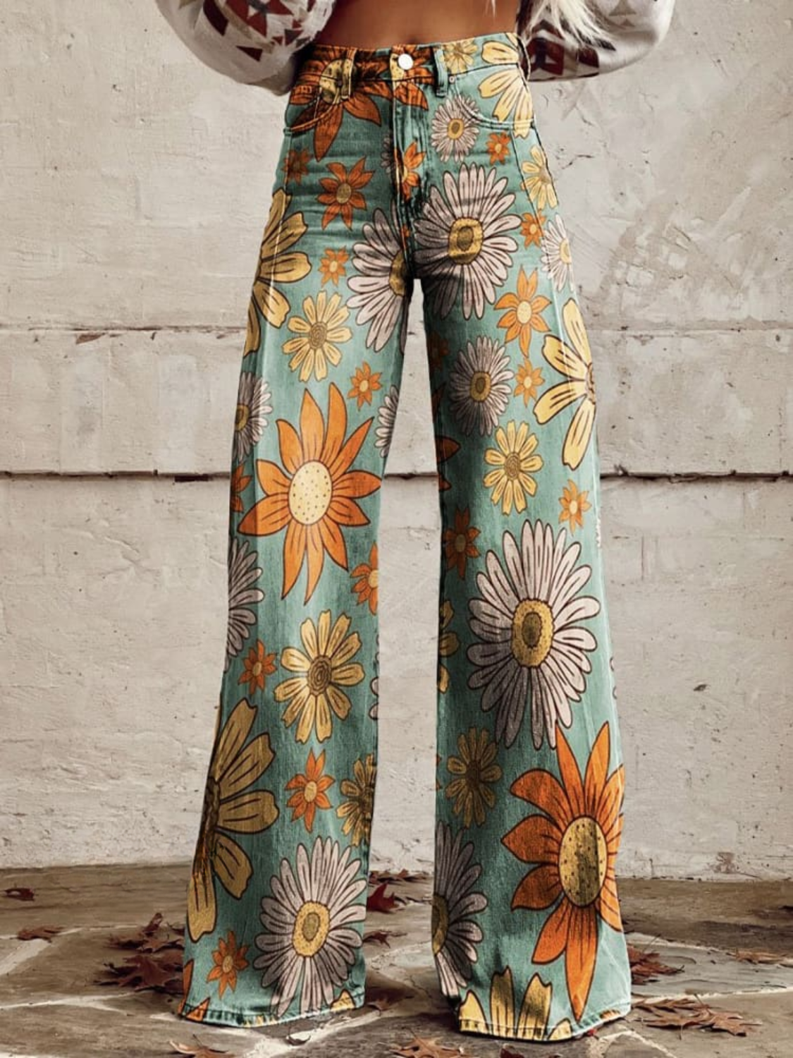 Rose | Women's High Waist Wide Leg Floral Jeans