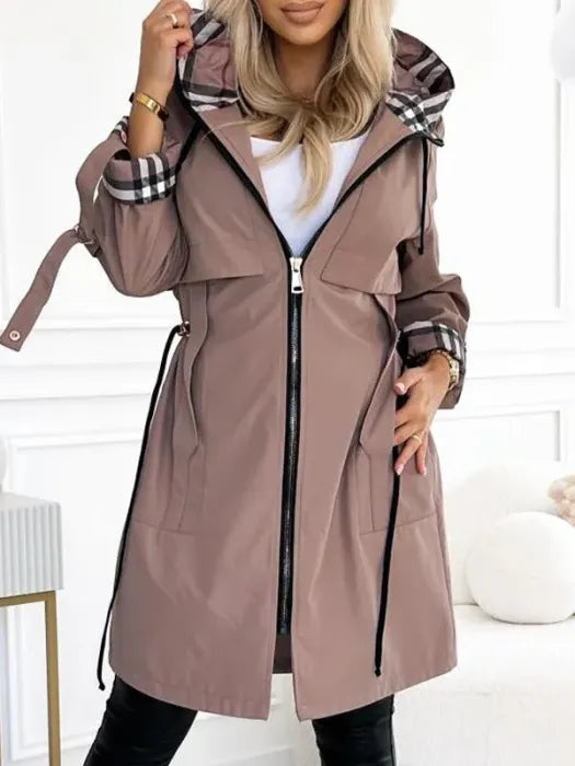 Rosie | Women's Waterproof Hooded Trenchcoat with Checked Lining