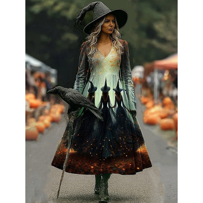 Tara | Women's Halloween Witch Print A-Line Maxi Dress