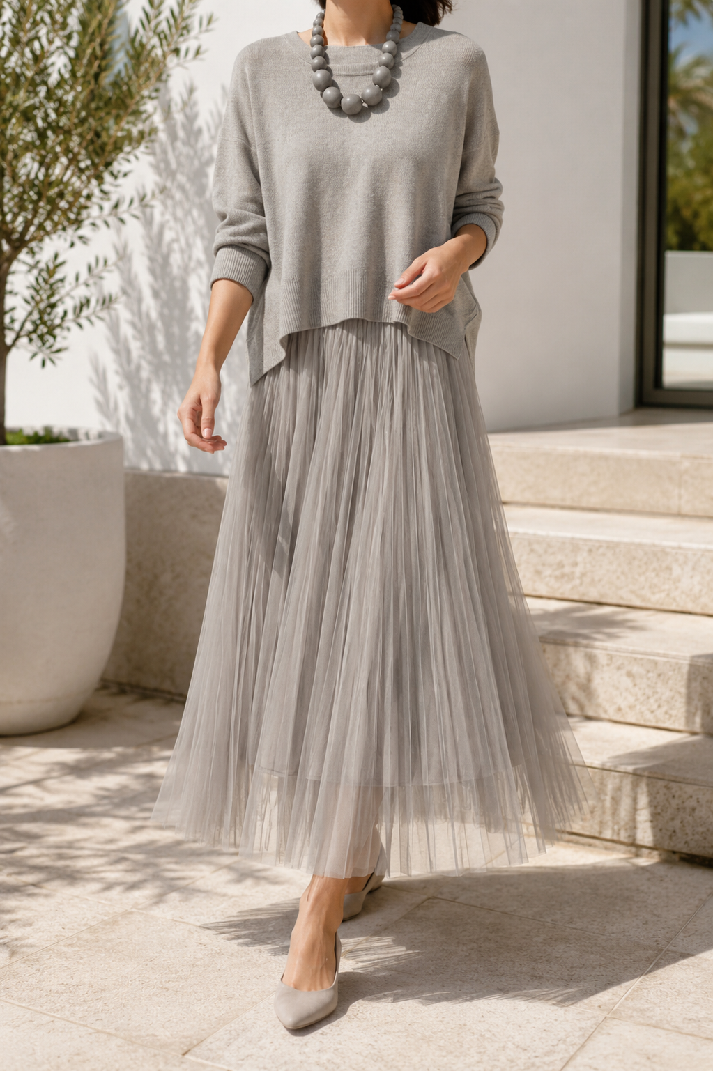 Scarlett | Women's Pleated Layered Midi Dress with Knit Jumper Set