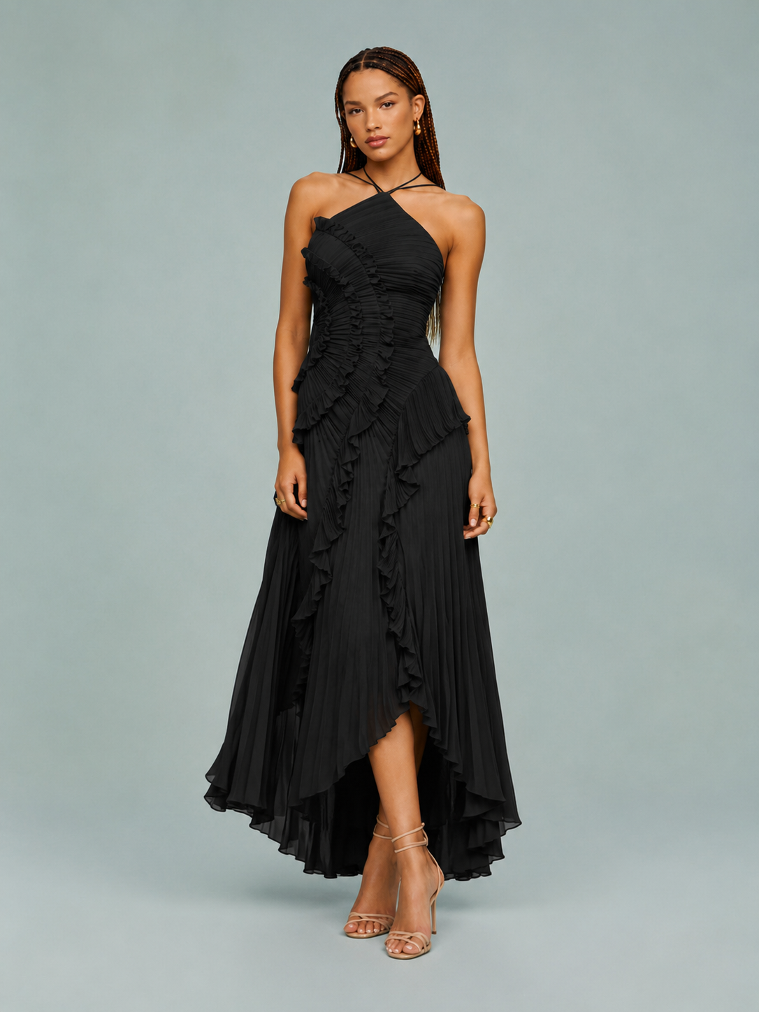 Cara | Women's Embroidered Halterneck Maxi Dress