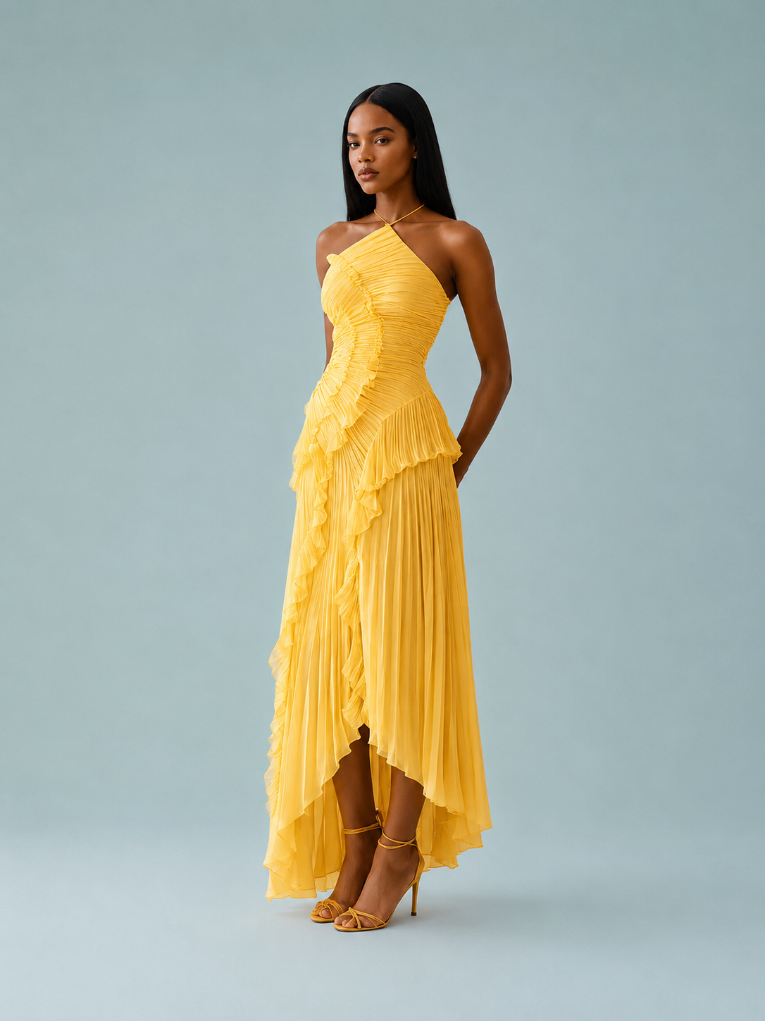 Cara | Women's Embroidered Halterneck Maxi Dress