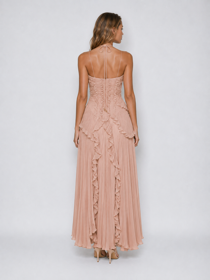 Cara | Women's Embroidered Halterneck Maxi Dress