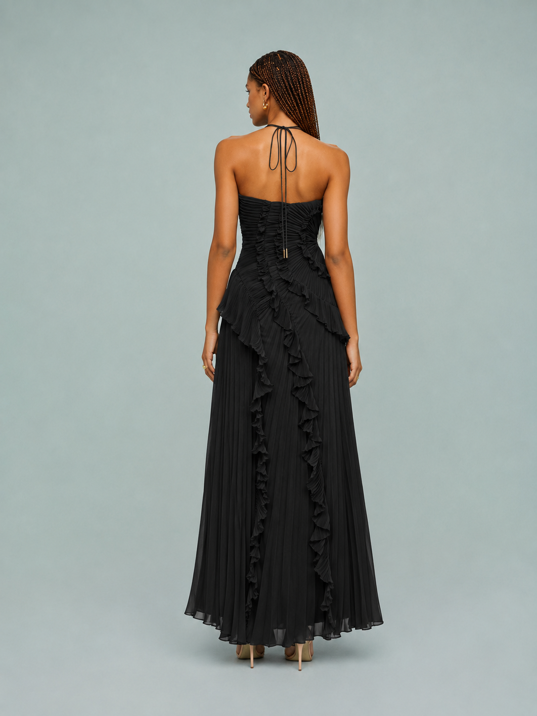 Cara | Women's Embroidered Halterneck Maxi Dress