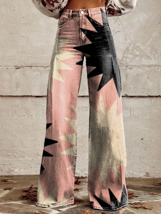 Sloane | Women's High Waist Baggy Bohemian Printed Jeans