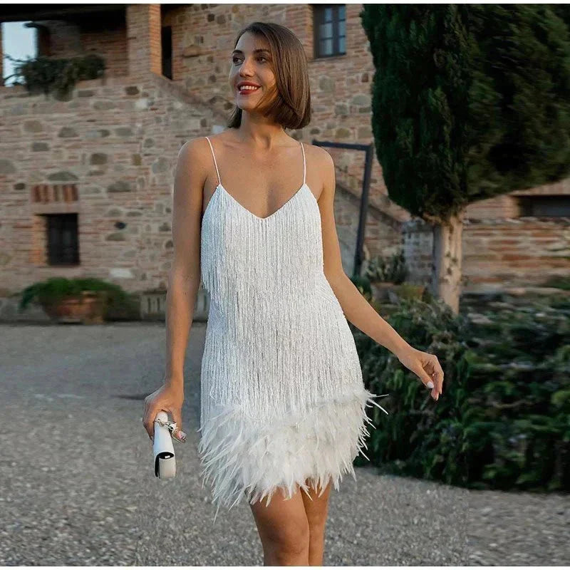 Chelsea | Women's Festive Feather Cocktail Dress