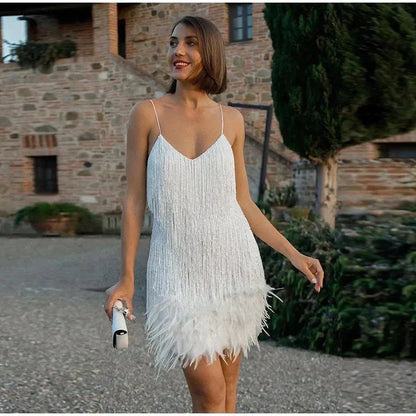 Chelsea | Women's Festive Feather Cocktail Dress