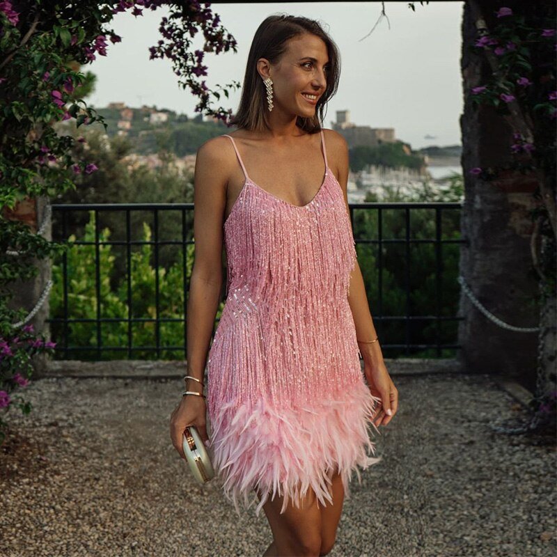 Chelsea | Women's Festive Feather Cocktail Dress
