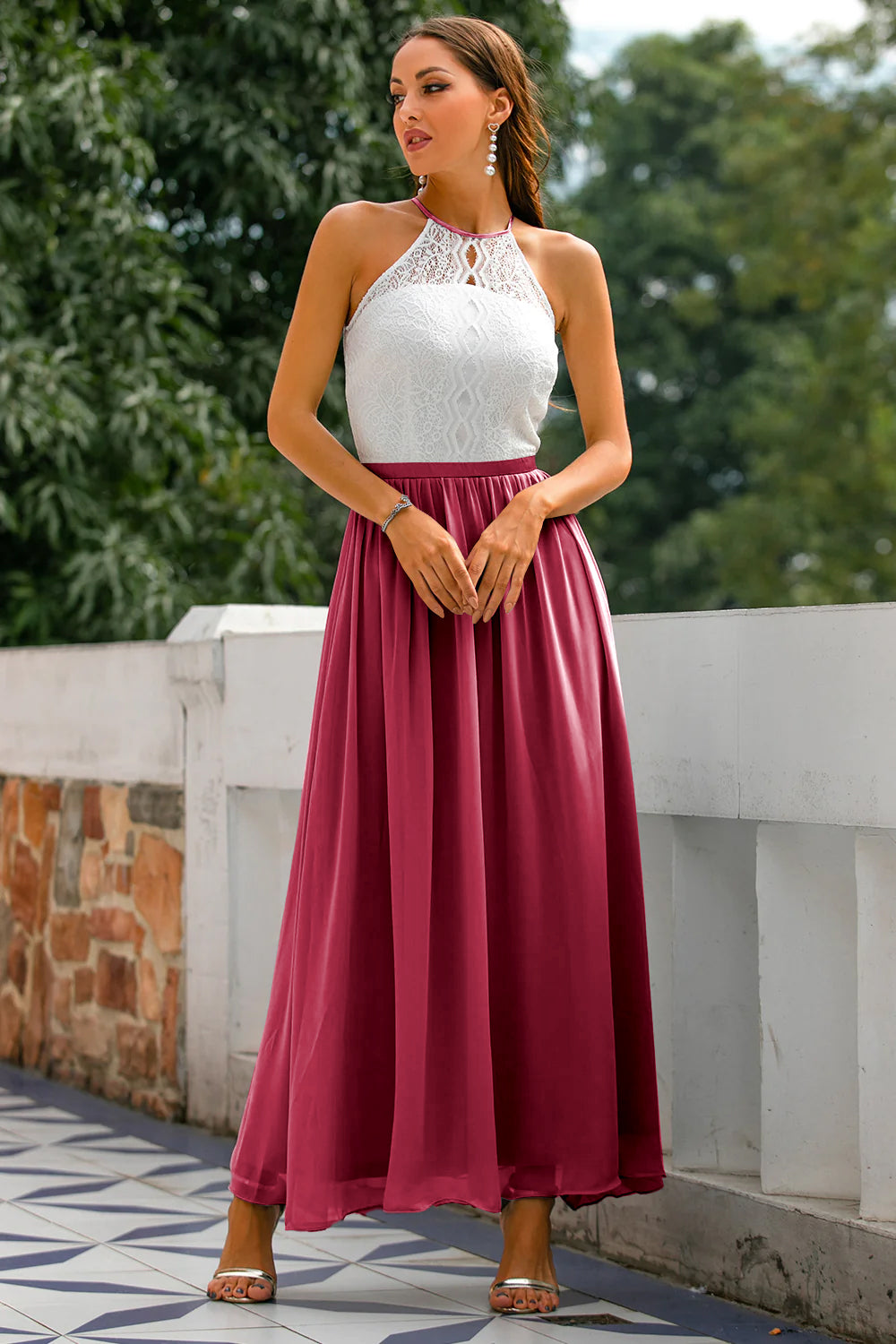 Celine | Women's Halter Neck Lace Wedding Guest Maxi Dress LUMA BELLE Celine | Women's Halter Neck Lace Wedding Guest Maxi Dress LUMA BELLE