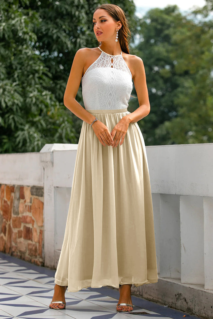 Celine | Women’s Halter Neck Lace Wedding Guest Maxi Dress