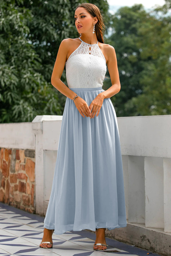 Celine | Women’s Halter Neck Lace Wedding Guest Maxi Dress