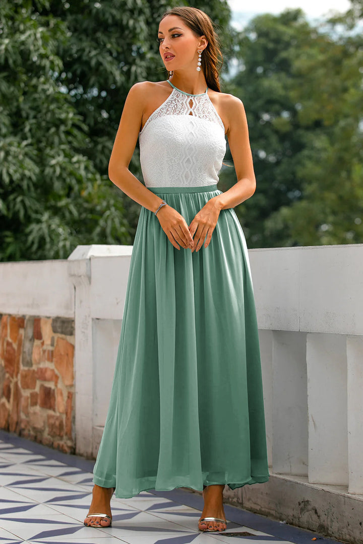 Celine | Women’s Halter Neck Lace Wedding Guest Maxi Dress