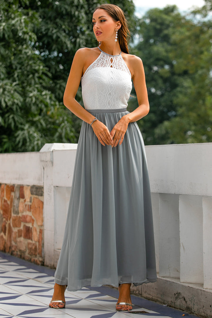 Celine | Women’s Halter Neck Lace Wedding Guest Maxi Dress