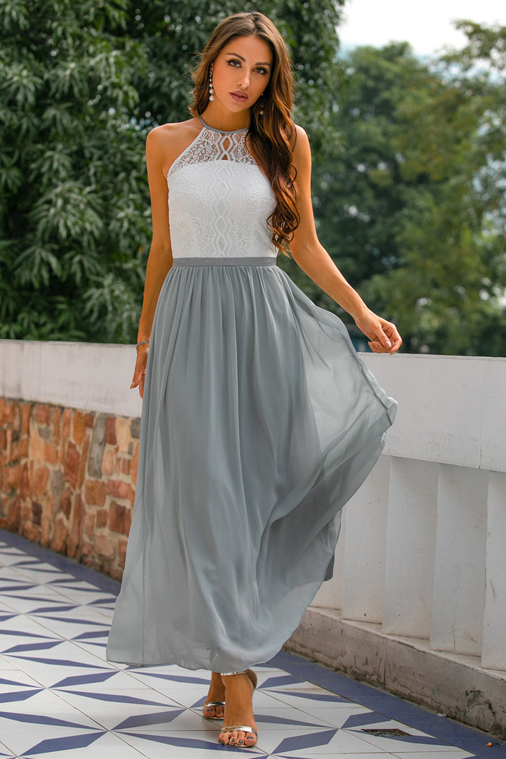Celine | Women’s Halter Neck Lace Wedding Guest Maxi Dress