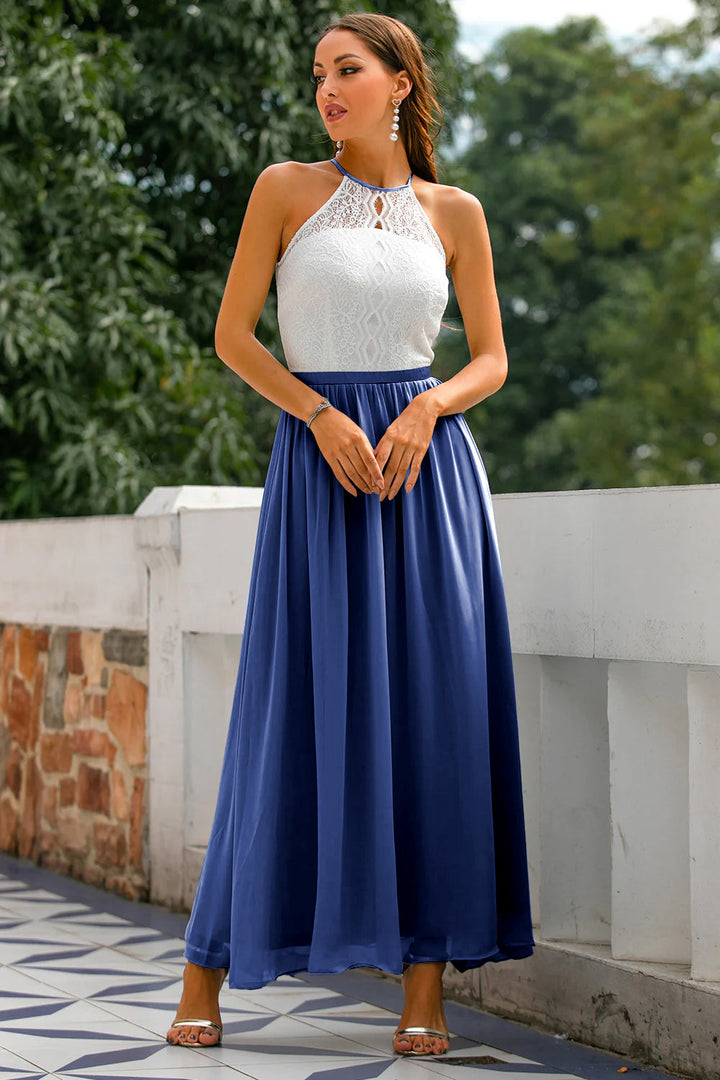 Celine | Women’s Halter Neck Lace Wedding Guest Maxi Dress