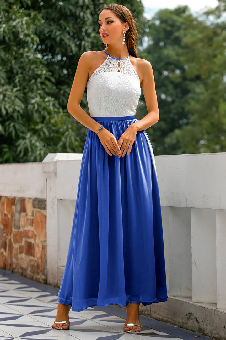 Celine | Women’s Halter Neck Lace Wedding Guest Maxi Dress