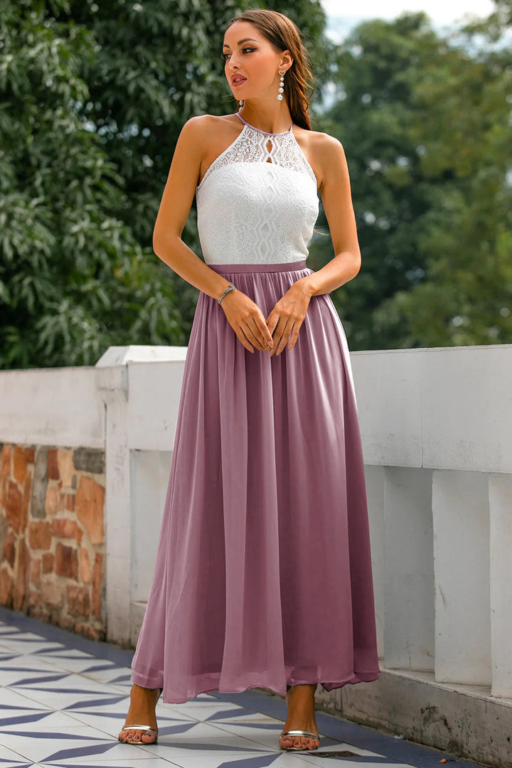 Celine | Women’s Halter Neck Lace Wedding Guest Maxi Dress