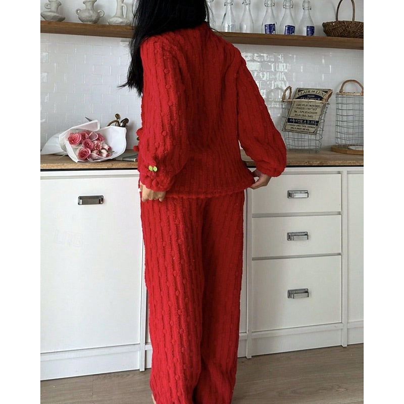 Teagan | Women's Cozy Ruffle-Trim Cherry Two-Piece Pyjama Set