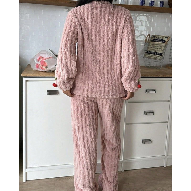Teagan | Women's Cozy Ruffle-Trim Cherry Two-Piece Pyjama Set