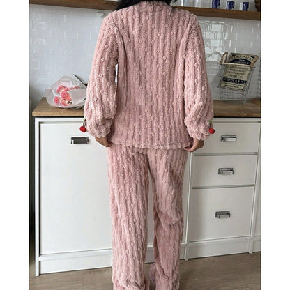 Teagan | Women's Cozy Ruffle-Trim Cherry Two-Piece Pyjama Set