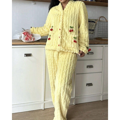 Teagan | Women's Cozy Ruffle-Trim Cherry Two-Piece Pyjama Set